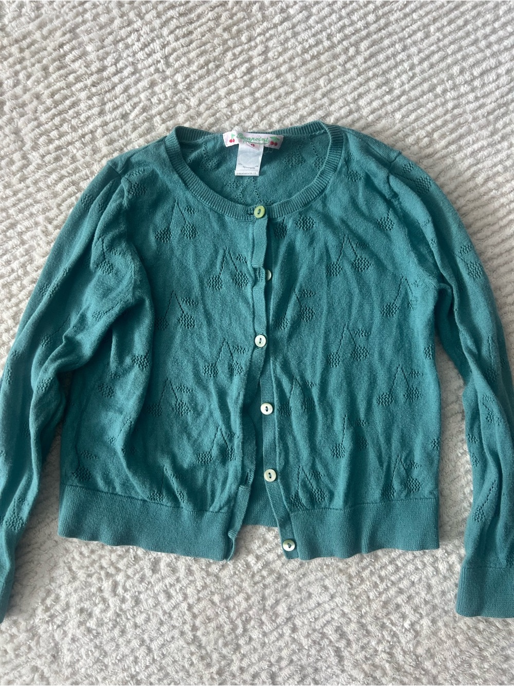 Bonpoint Teal Knit Button-Up Cardigan Sweater 2T